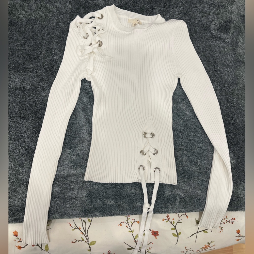 White Lace Up Knot Sweater